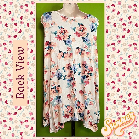 3X NWT NIB FLORAL TUNIC ASYM HEM SPRING SUMMER BEIGE PLUS SIZE FASHION - Picture 5 of 13